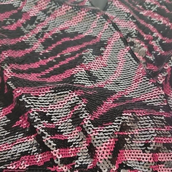 Michael Kors Sequins Pink and Black V-Neck Puff Sleeve Dress - Picture 13 of 16